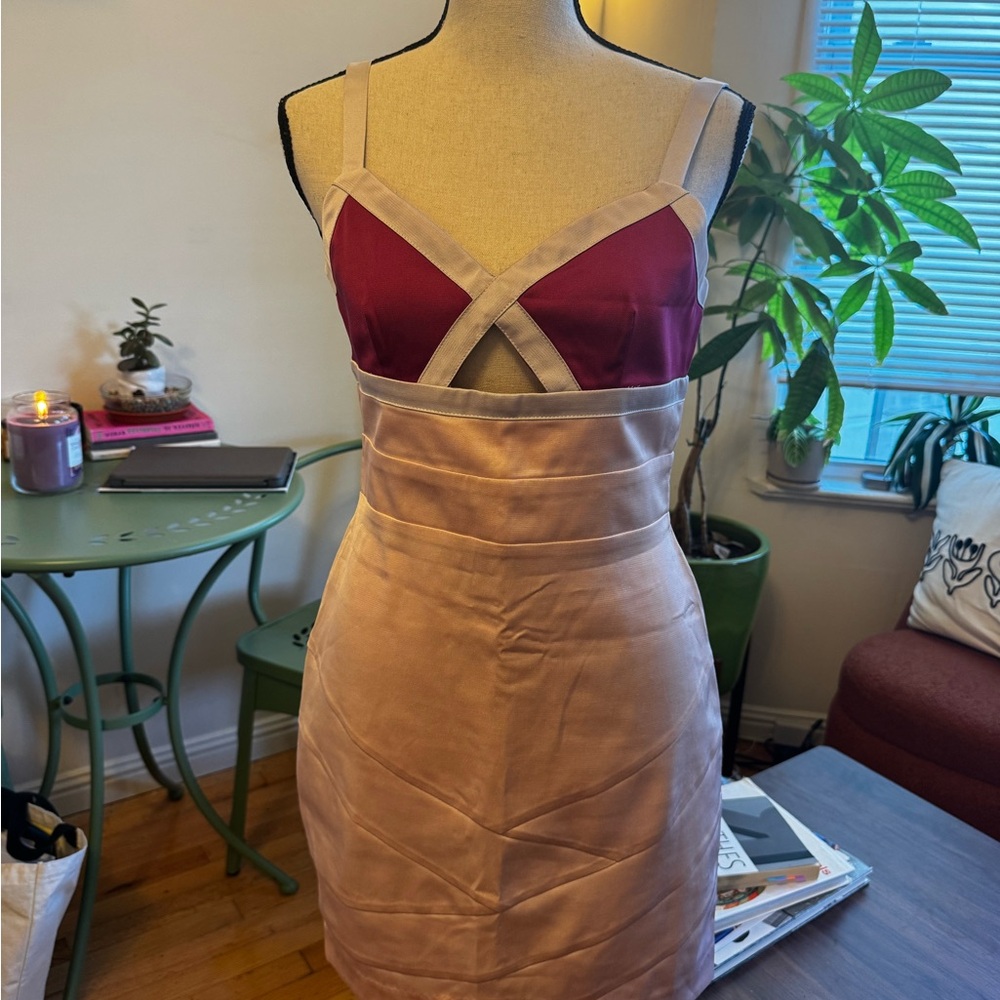 TCEC Burgundy and Beige Strappy Dress